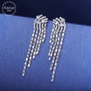 Aazuo 18K Pure White Gold Fashion Jewelry Real Diamonds H SI 0.9ct Fairy Stud Earring Grand banquet Party Fine Jewelry Hot Sell