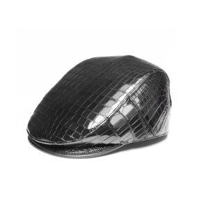 Authentic Real True Alligator Skin Men Peaked Golf Cap Genuine Exotic Crocodile Leather Male Black Flat Cabbie Newsboy Hat