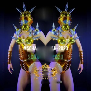 mechanical punk ds party girl stage dance wear Gold costumes Nightclub bar gogo female rivet technology costume