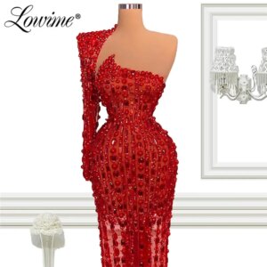 2021 New Arrival Beaded Dubai Evening Dresses Long Sleeve Arabic Women Formal Dress Wedding Party Prom Gown Robe Soiree Abaya
