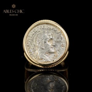 ABLES CHIC 18K Gold Authentic Byzantine Ancient Silver Coin Ring Natural Diamond 0.21ct Antique Rings