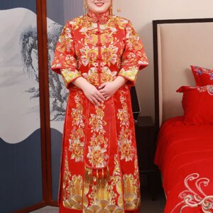 Oversize 4XL 5XL 6XL Bride Costume Chinese Traditional Wedding Dress fat bride phoenix Embroidery coronet robes for 100KG Lady