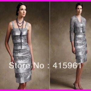 vestido de madrinha Silver Beaded Short Sheath mother of the bride dresses With Lace Jacket 2025 evening dress for weddings