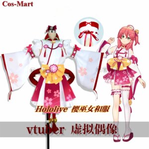 Cos-Mart Anime Vtuber Hololive Sakura Miko Cosplay Costume Cute Printed Kimono Uniform Activity Party Role Play Clothing