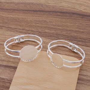 50pcs Bracelet Settings with 35mm Round Lace Bezel Resin Cameo Cabochon Base Spring cuff Bangle DIY Findings Multi-color