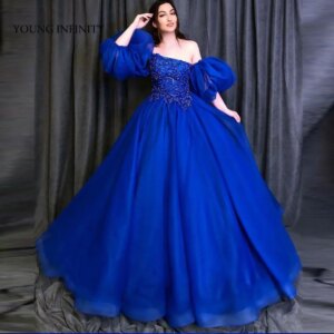 New Arrival Blue A Line Prom Dress 2024 Detachable Sleeves Long Elegant Evening Party Gown Saudi Arabia Style Custom Made Gala
