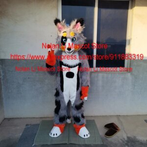 High Quality Long-Haired Fox Dog Mascot Costume Furry Birthday Party Cartoon Set Fancy Dress Christmas Cosplay Adult Size 1147