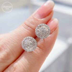 Aazuo 18K Pure White Gold Fine Jewelry Real Natural Diamonds 0.75ct Classic Round Stud Earring Upscale Trendy Party Hot Sell