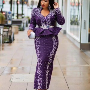 Customized Mother of the Bride Dress Juliet Neck Beaded Pearls Long Sleeve Sheath Ankle Length Wedding Party Dress