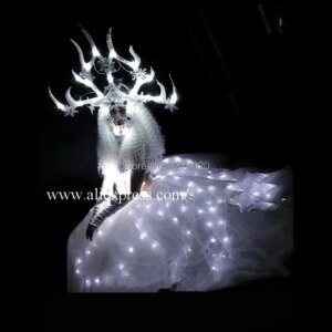 Luminous queen costume Senior luxury mysterious girl white goddess costume Halloween party cosplay Led dance suit Nightclub