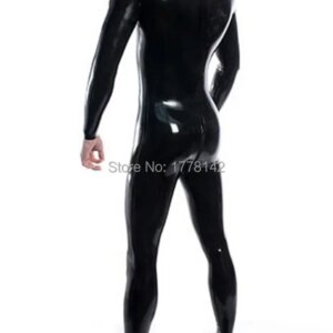 Men Latex Catsuit Shoulder Zip Crotch Zip Zentai Bodysuit