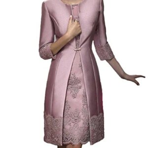 Elegant Sheath Short Mother Formal Wear With Jacket Evening Satin Lace Party Wedding Guest Dress Mother Of The Bride Dress
