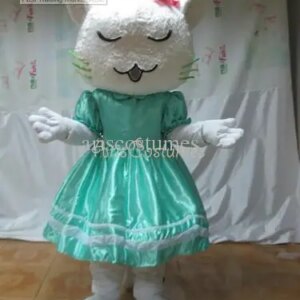 New Adult Best Sale Green Dress Cat Fancy Cartoon Mascot Costume Christmas Fancy Dress Halloween Mascot Costume