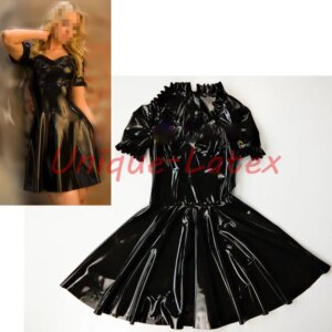 Latex Dress Ruffle Latex Dress with Rubber Dress with short sleeves Playsuit Bodycon