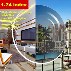 2 PCS 1.74 index Ultra Thin Photochromic Transition Aspheric Prescription Lenses CR-39 Myopia Presbyopia Single Vision Glasses
