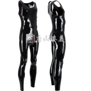 Sleeveless latex catsuit men front hole ring hole 0.4mm