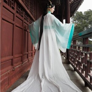 High quality Asian Film Stars Same Item Ancient Clothes China Elegent Princess Hanfu Long Tail Dress Fairy Blue White Apparel