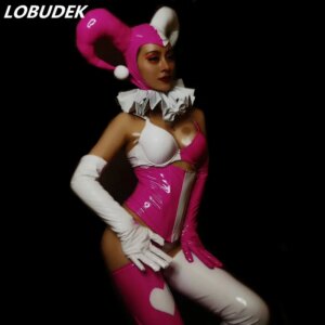 Halloween Party Cosplay Costume Pink White Leather Bikini Ox Horn Headgear Festival Outfit Animal Role Playing Performance Wear