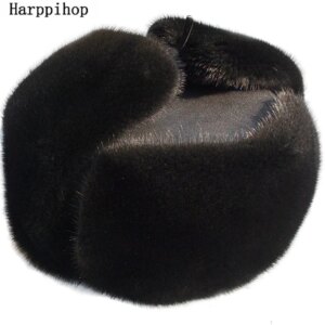 Autumn and winter quinquagenarian male quality black mink hair ear hat