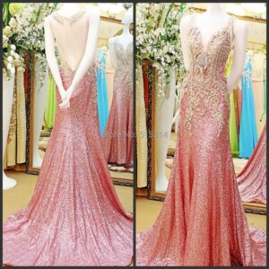 Real Sample 2021 New Sexy Mermaid Floor Length Sequins Crystal Evening Dresses Dubai Kaftan Dress Evening EX20