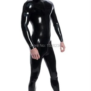 Men Latex BodysuitsWith Shoulder Zipper Fetish Rubber Catsuit For Man Crotch Zip Plus Size
