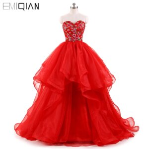 Red Tulle Appliques Ball Gown Puffy Quinceanera Dresses Formal Evening Dress