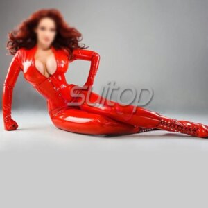 faster shipping shiny red sexy latex rubber sexy catsuit wtih corset with front zipper