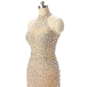 New Arrival High Neck Illusion Sexy Evening dress 2025 Beaded Crystals Vestidos de festa Kaftan Evening gown Plus size