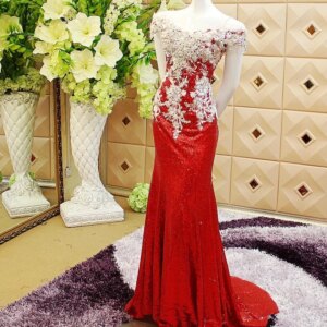 Custom Made Red Mermaid Sweetheart Sequin Crystal Sexy Evening Dresses 2021 New Fashion Party Prom Dress Evening Gowns ES10M
