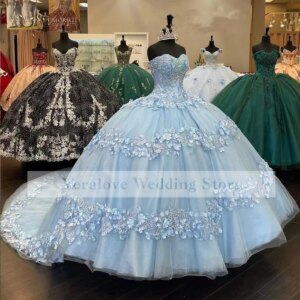 Princess Quinceanera Dresses Customized Light Sky Blue vestidos de 15 años Sweetheart Appliqued Sweet 16 Ball Gown Prom Dress