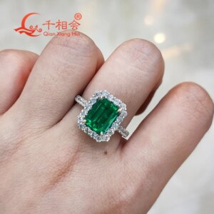 Women’s Classic Ring 925 Silver Green 7x9mm Hydrothermal Columbia Emerald & White Moissanite Ring Band dating