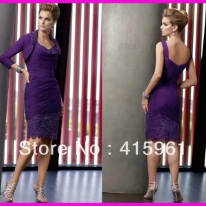 drop shipping vestidos de madrina con chaqueta Purple Short Straight Beaded Lace 2025 new Mother of Bride Dresses With Jacket
