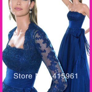 vestido de madrinha farsali Royal Blue Lace Floor Length Chiffon Mother of the Bride Dresses With Jacket 2025 for weddings
