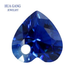 5A Blue Heart Shape Cubic Zirconia With Hole Loose CZ Brilliant Cut Loose CZ Stone Synthetic Gems Beads For Jewelry 5X5-10x10mm