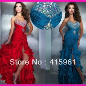 Aso Ebi blue red Mermaid Prom Dresses 2020 Sparkly Beaded Ruffles High Slit Sweetheart Arabic Evening Dress Occasion Gown