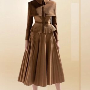 tailor shop pleated top skirt outfit brown wool cashmere suit dresses for Formal Occasion fall winter outfit