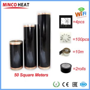 50 Square Meters Electric Floor Heating Mat Infrared Radiant Heat Film Mat with Wifi Room Thermostats Clamps