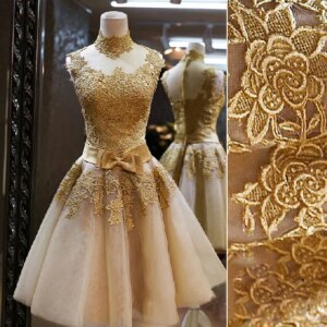 Short Gold prom dresses 2025 vestidos coctel robe cocktail Vintage Royal Lace Cocktail Dresses Prom Dress Vestido De Novia