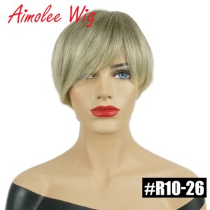 5″x4″ Mono Short Straight Wig Human Hair Blend Wigs For Women Black Blonde Natural Wigs Synthetic Hair Wig With Bangs Party Work