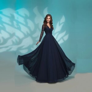 Navy Blue Mother Of The Bride Dresses A-line Long Sleeves Chiffon Lace Plus Size Long Groom Mother Dresses Wedding Customized