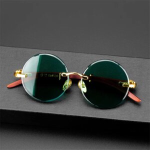 Vazrobe Green Glass Sunglasses Male Rimless Round Sun Glasses for Men Women Unisex natural stone crystal Fashion High Quality