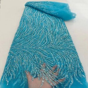 beaded French net lace latest Embroidered lace fabric with super quality for bridal  TS9257