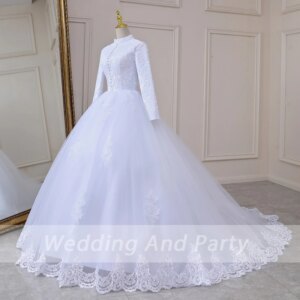 Princess Ball Gown Wedding Dress long sleeve muslim Wedding dress plus size robe de mariee Lace beading Wedding Bridal Gown