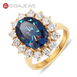 GIGAJEWE 8.0ct Moissanite Dark Blue Diana Same Style Oval 18K Yellow Gold Ring Jewelry Anniversary Wedding Engageme Woman Gift