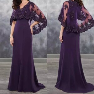 Purple Mother Of The Bride Dresses A-line V-neck Chiffon Appliques Beaded Plus Size Long Groom Mother Dresses Wedding Customized
