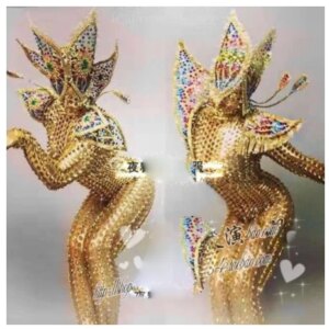 future warrior stage show sexy holloween Jumpsuit Golden alien costume Performance Outfits Bar Nightclub GOGO Rompers