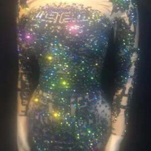 Sexy Evening Celebrate Dress Costume Nightclub Bar Dance Wear Prom Birthday Dresses Sparkly AB stones Feather Dress Stretch