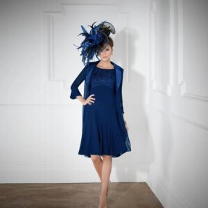 Blue Mother Of The Bride Dresses A-line Chiffon Appliques Lace With Jacket Short Groom Mother Dresses For Weddings Customized