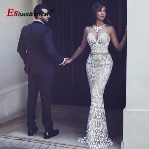Elegant Mermaid Sequin Evening Dress for Women 2025 O Neck Long Formal Plus Size Dubai Arabic Wedding Prom Party Gown Customized