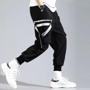 Hip Hop Cargo Pants Men Loose Harem Jogger Sweatpants Baggy Fashion Pocket Streetwear High Street Youth Black